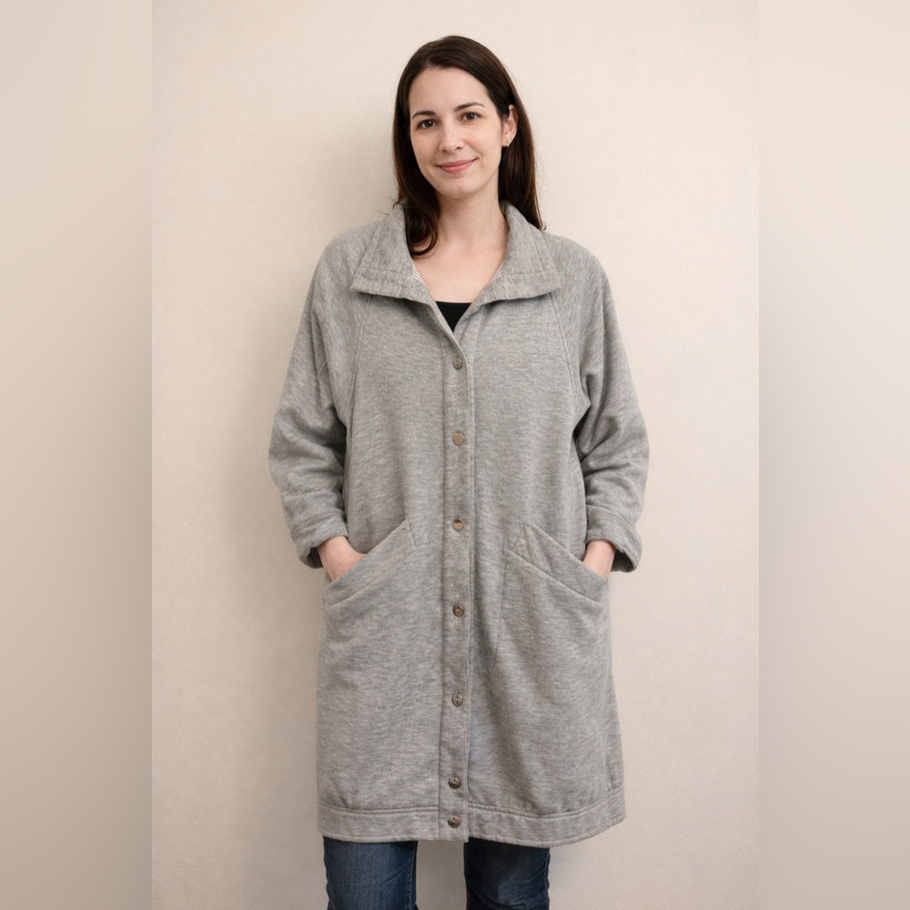 Vintage Current Seen Gray Button Front Coat Jacket Soft Knit Oversized Fit M